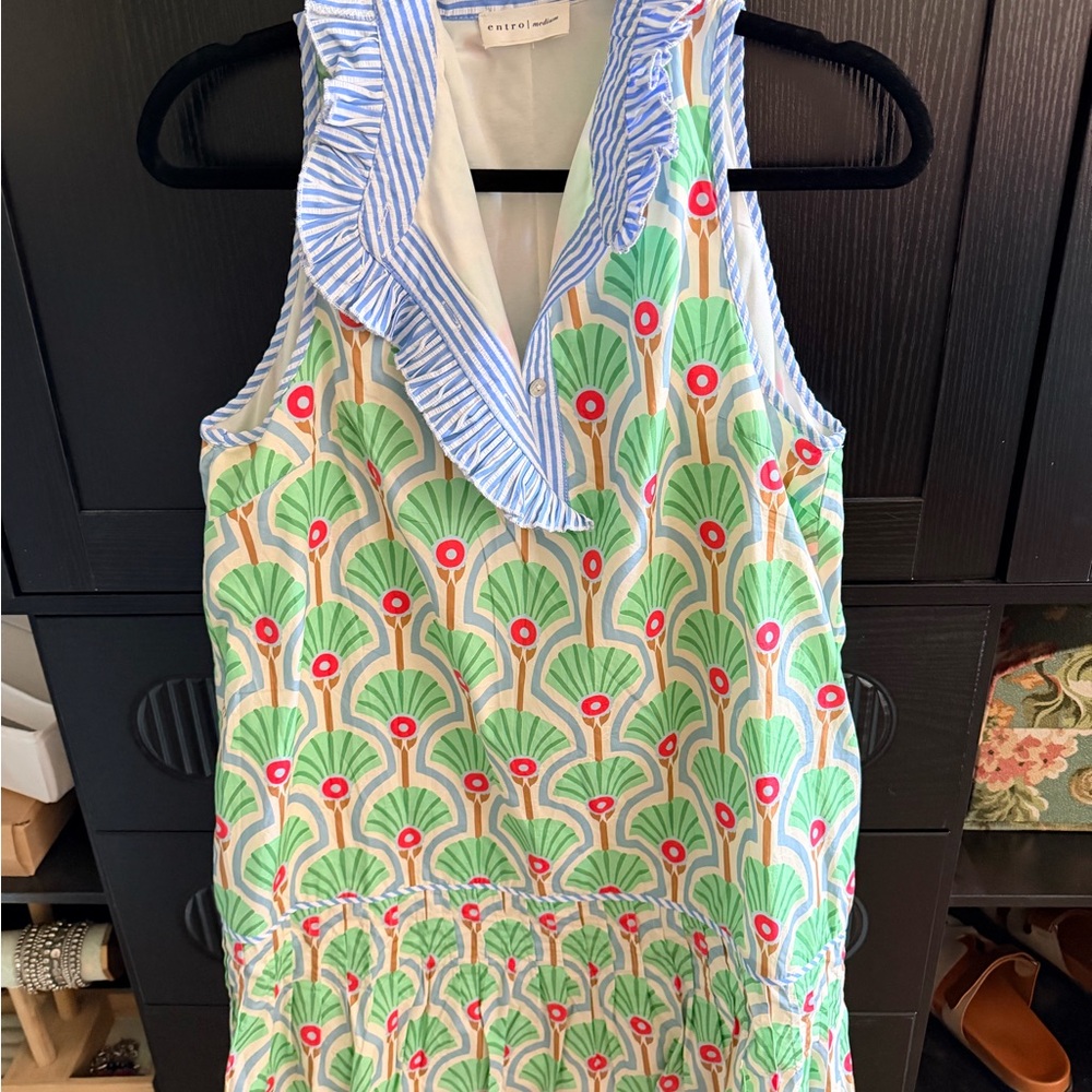 Entro Blue and White Patterned Dress